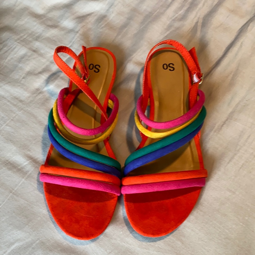 Gently worn SO brand rainbow strap sandal